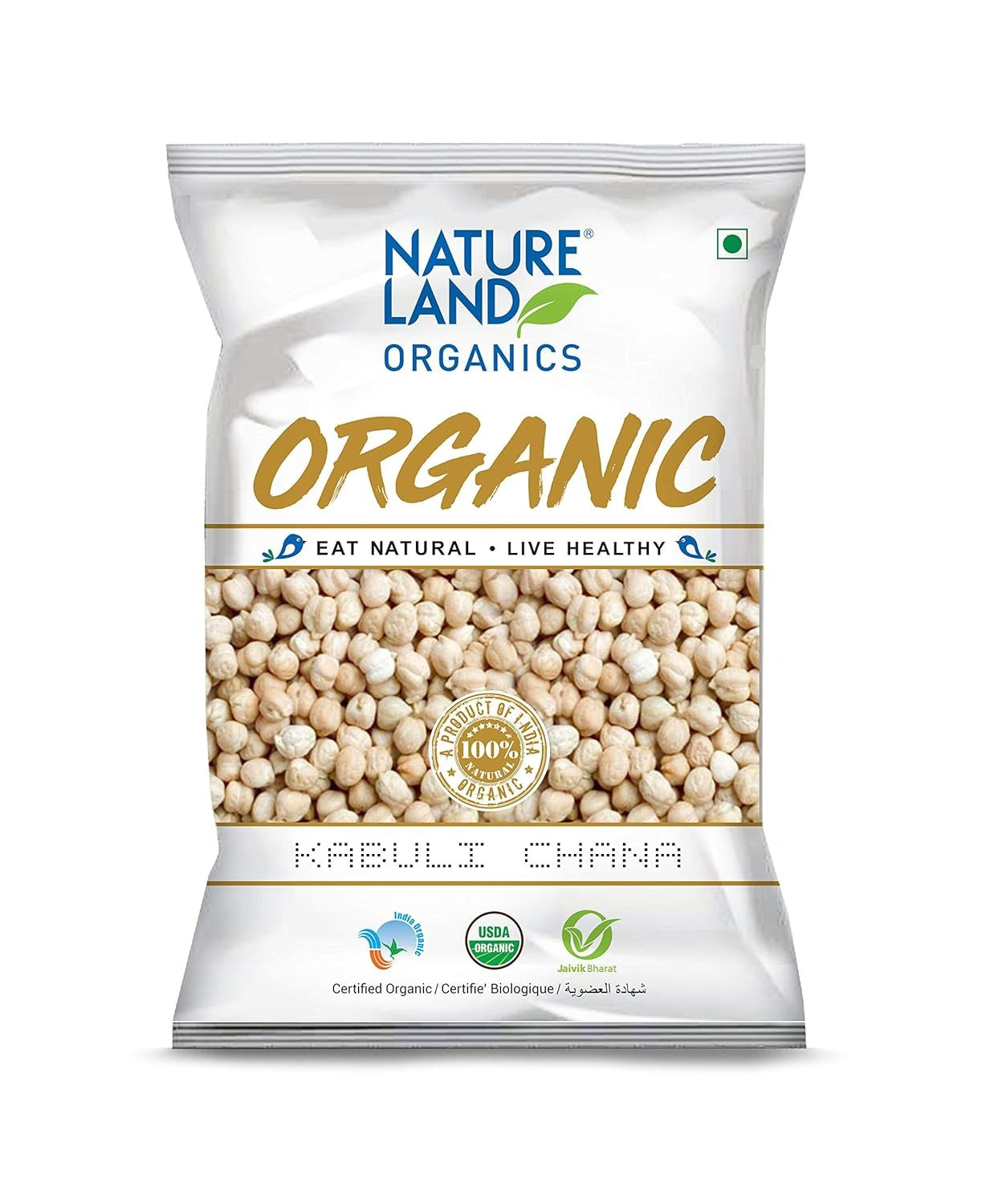 Natureland Organics Kabuli Chana/White Chana/Chole 1 Kg - Organic Healthy Chana