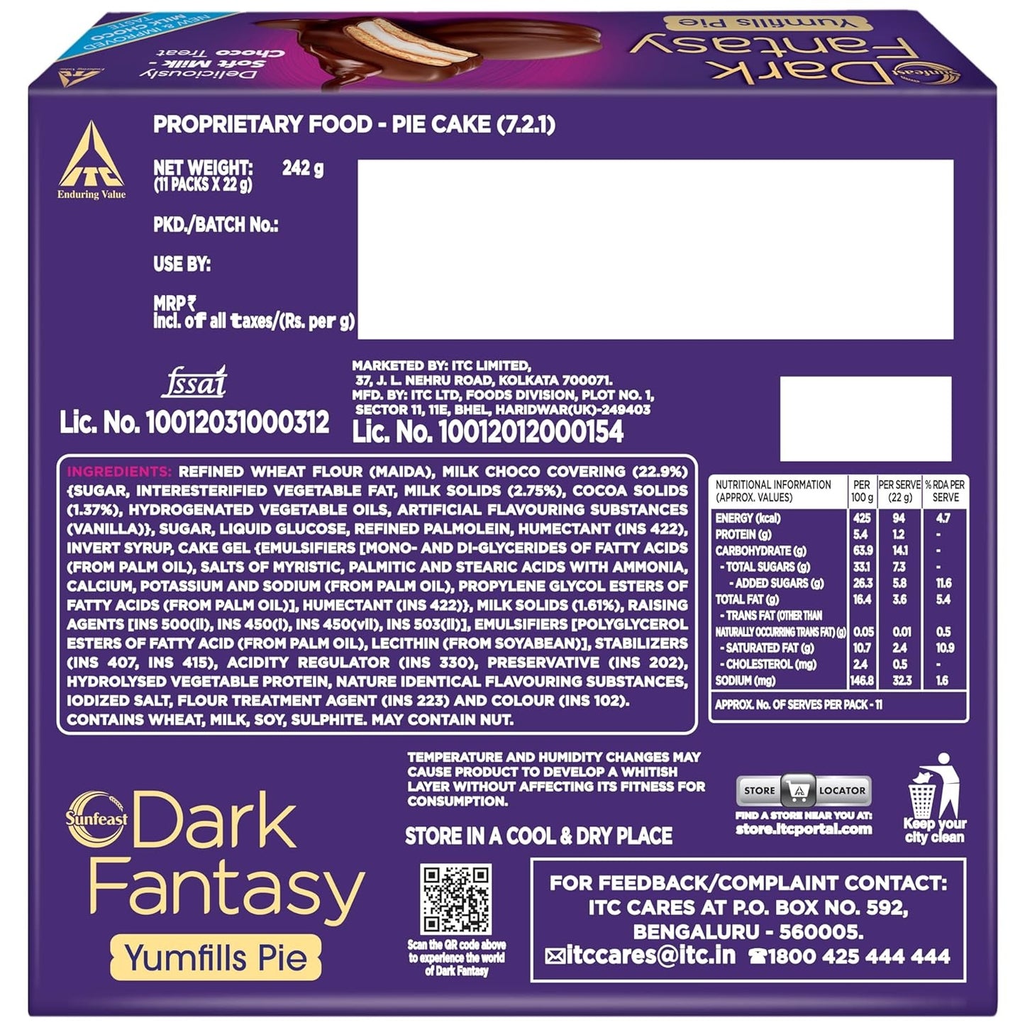 Sunfeast Dark Fantasy Yumfills, 242g/253g, Rich Chocolate Pie Cake