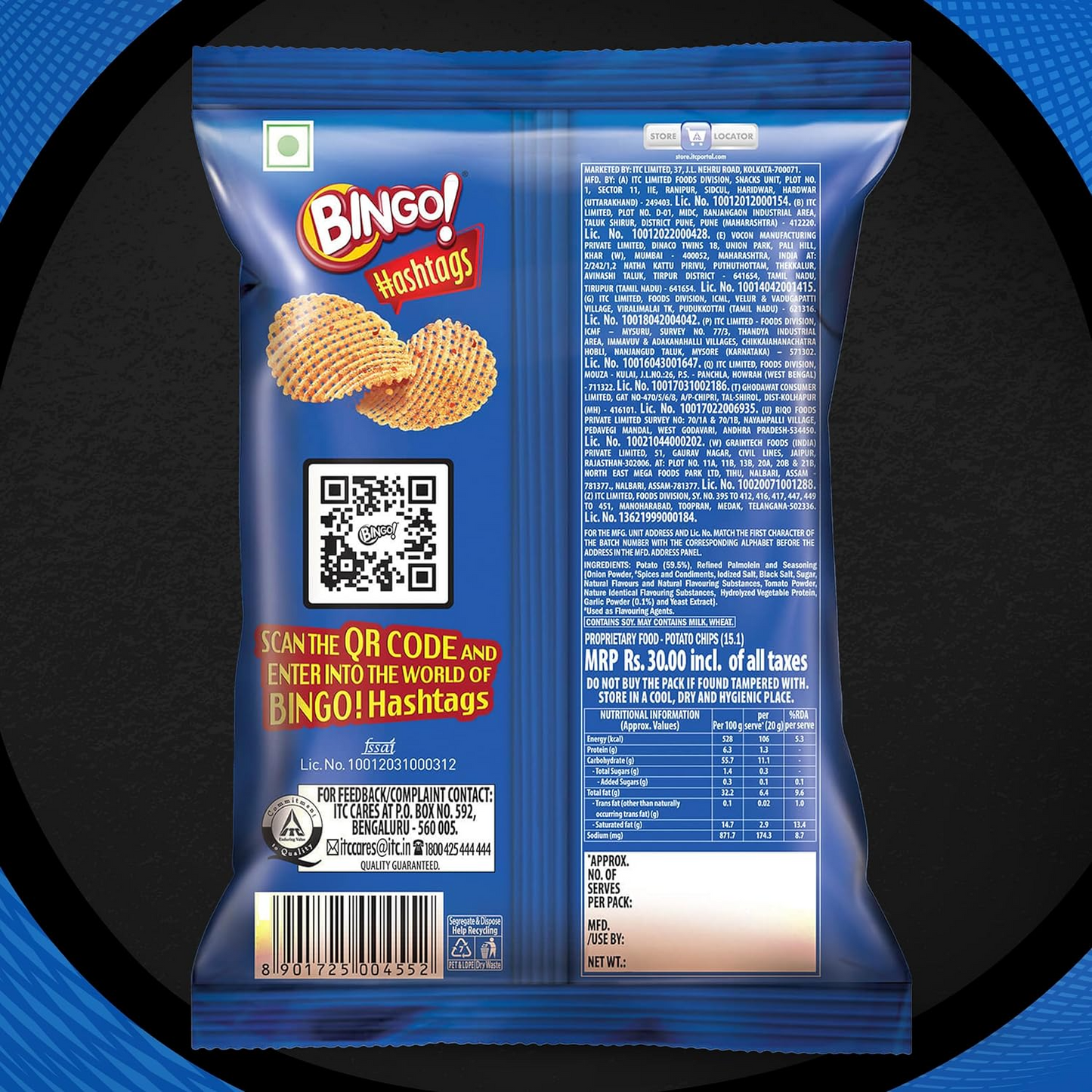 Bingo! Hashtags Spicy Masala Potato Chips, 58g