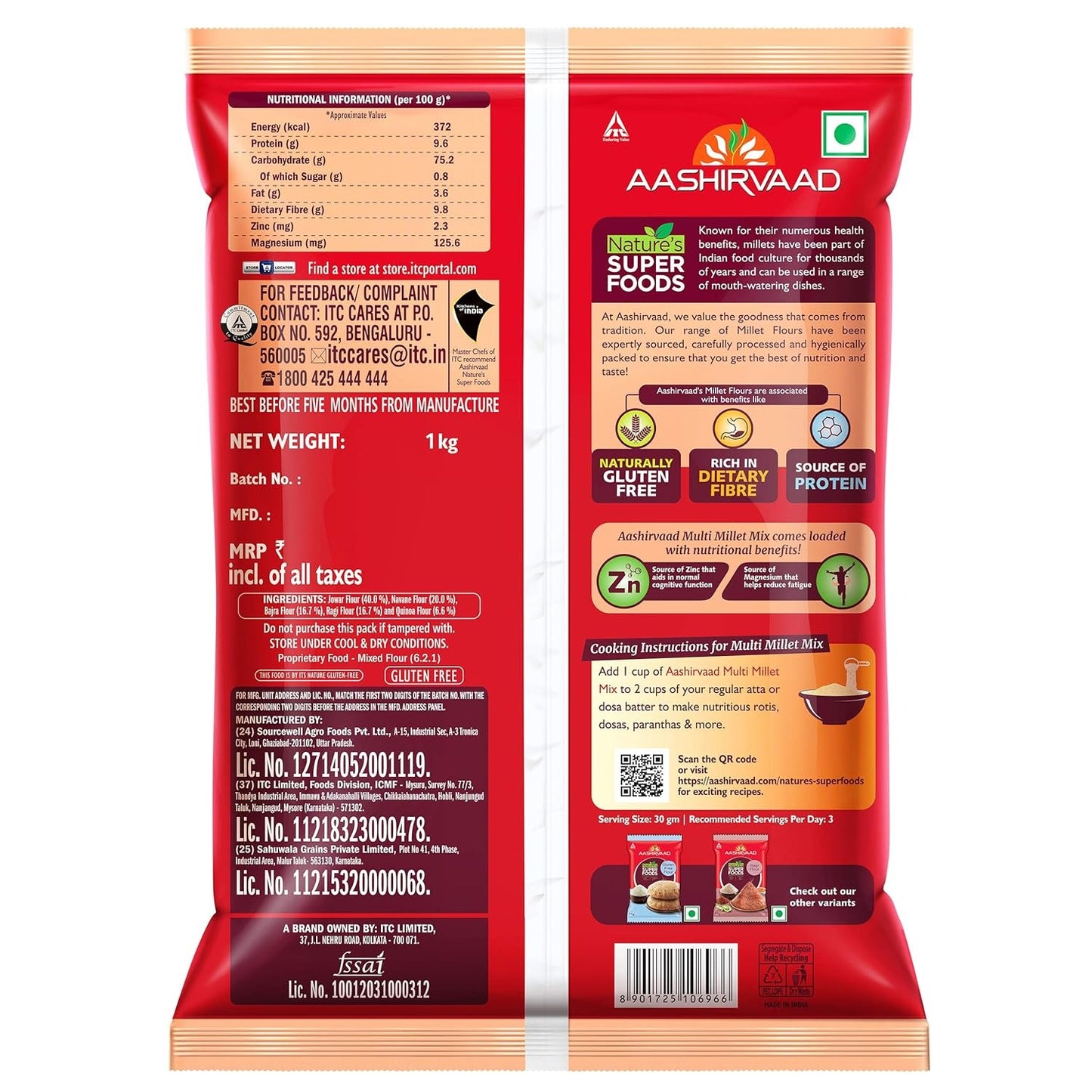 Aashirvaad Nature’s Superfoods Multi Millet Mix, 1kg Pack, Super Nutritious Millet Flour