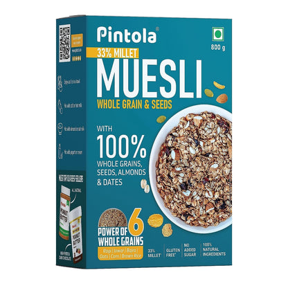 Pintola Wholegrain & Seeds Muesli with 33% Millet 400g, Cereals for Breakfast with 26% Nuts, Seeds & Dates|