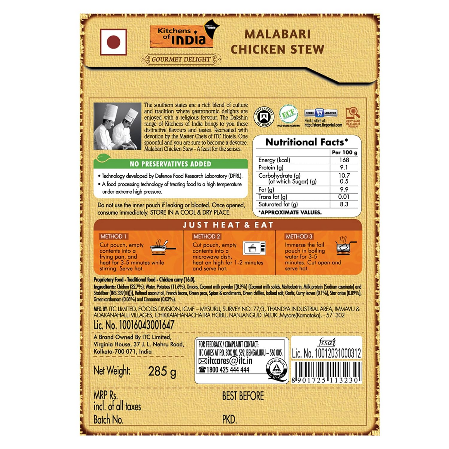 Kitchens of India Malabari Chicken Stew, ITC Ready to Eat Indian Dish, Just Heat and Eat, 285g