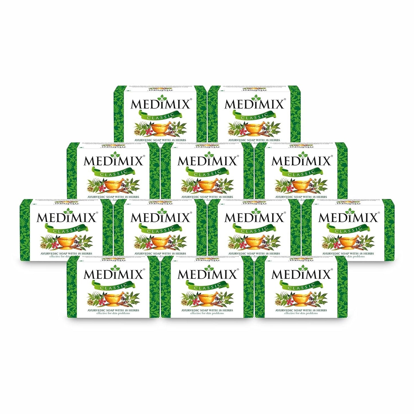 MEDIMIX Classic Soap | Pack of 12 | 75g each | Ayurvedic Soap with 18 Herbs | Effective for Skin Problems |