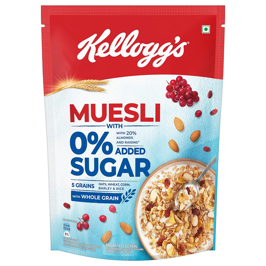 Kellogg's Muesli 0% Added Sugar 500g High in Vitamins B1, B2, B3, B6, Folate, Source of Protein and Fibre | Breakfast Cereal