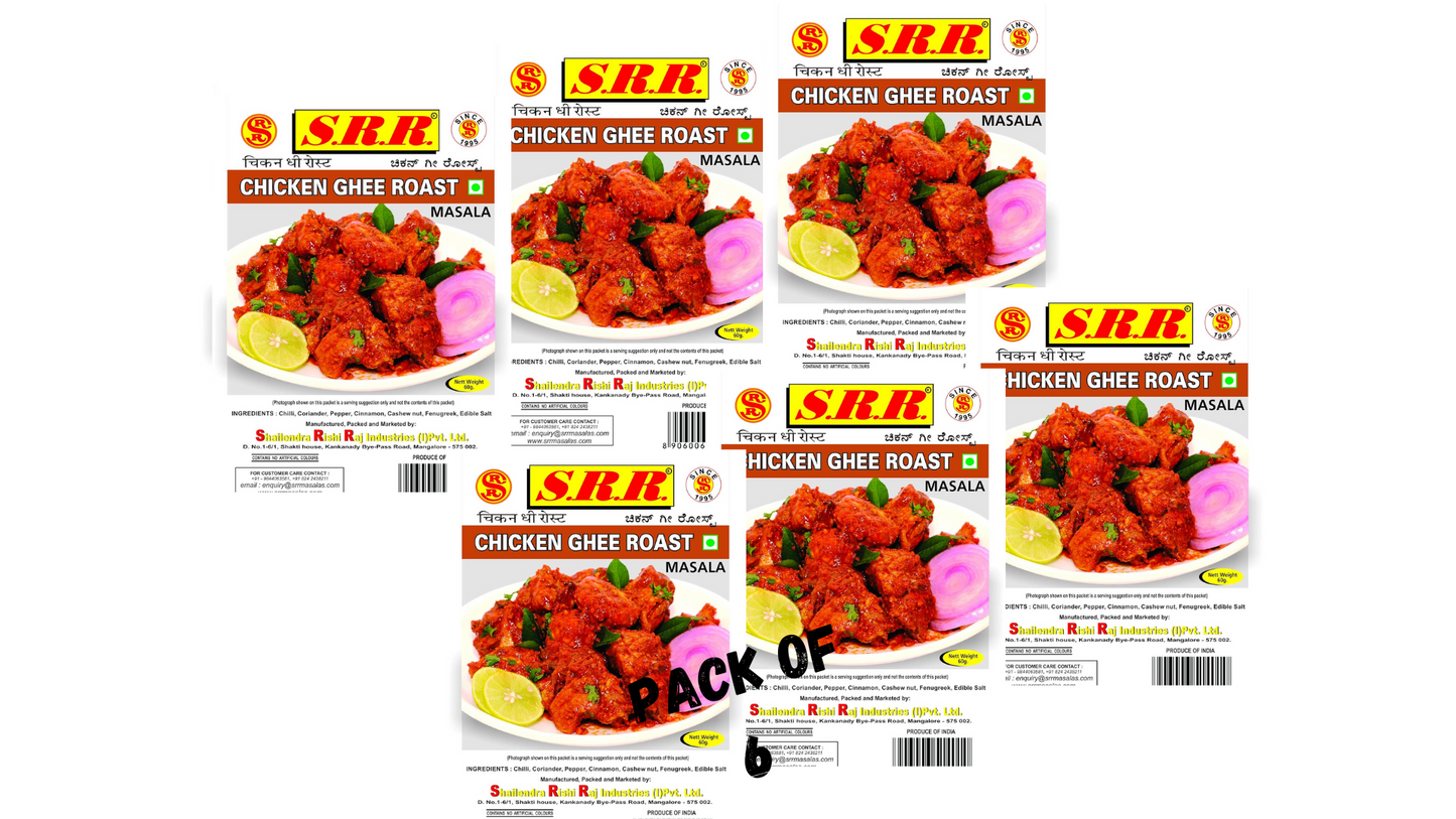 SRR MASALA Chicken Ghee Roast Masale (Pack of 6) 60 g Each