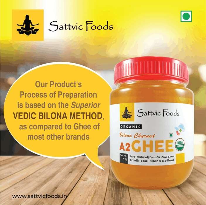 SATTVIC FOODS  Organic A2 Desi Gir Cow Ghee (Traditional Bilona Method) 450g Jar