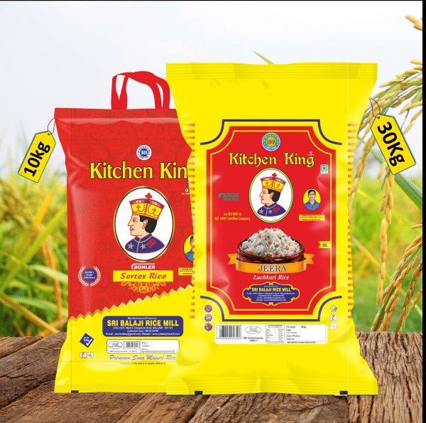 Jeera Sona (Kolam/RNR) Steam Rice (0-6 months old) – Kitchen King Combo Pack ( 30kg & 10 kg )