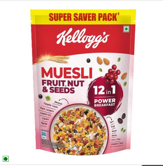 Kelloggs Muesli Fruit Nut & Seeds - 12-In-1 Power Breakfast, India's No.1 Muesli, 500 g