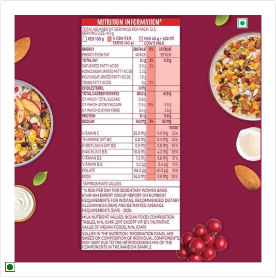 Kelloggs Muesli Fruit Nut & Seeds - 12-In-1 Power Breakfast, India's No.1 Muesli, 500 g