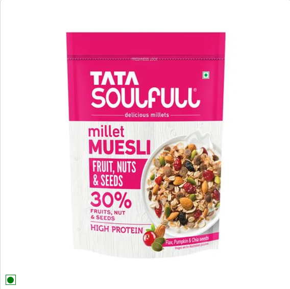 Tata Soulfull Millet Muesli, Fruit, Nuts & Seeds, 30% Fruits, Nut & Seeds, 500 g