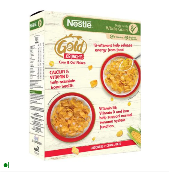 Nestle Gold Crunchy Corn & Oat Flakes Breakfast Cereal - With Immuno-Nutrients, Wholegrain, 230 g Box