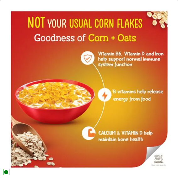 Nestle Gold Crunchy Corn & Oat Flakes Breakfast Cereal - With Immuno-Nutrients, Wholegrain, 230 g Box