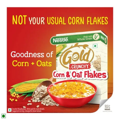 Nestle Gold Crunchy Corn & Oat Flakes Breakfast Cereal - With Immuno-Nutrients, Wholegrain, 230 g Box