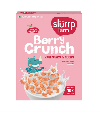 Slurrp Farm Berry Crunch Strawberry Cereal | No Maida, No Refined Sugar, No Added Colour | Ragi Stars and Moons | Healthy Breakfast | 400 g