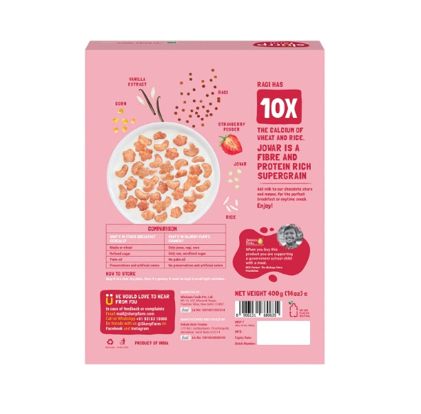 Slurrp Farm Berry Crunch Strawberry Cereal | No Maida, No Refined Sugar, No Added Colour | Ragi Stars and Moons | Healthy Breakfast | 400 g