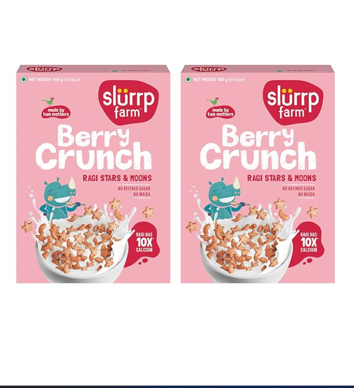 Slurrp Farm Berry Crunch Strawberry Cereal | No Maida, No Refined Sugar, No Added Colour | Ragi Stars and Moons | Healthy Breakfast | 400 g