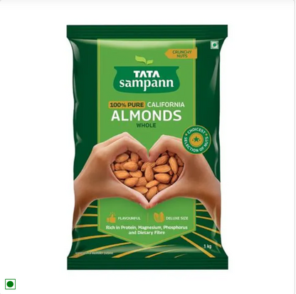 Tata Sampann 100% Pure California Almonds Whole - Premium Quality Badam Giri, Rich In Protein|Premium Nuts & Dry Fruits, 500 g Pouch