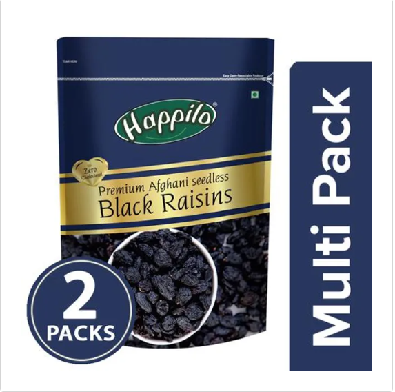 Happilo Black Raisins - Premium Afghani Seedless, 2x250 g Multipack