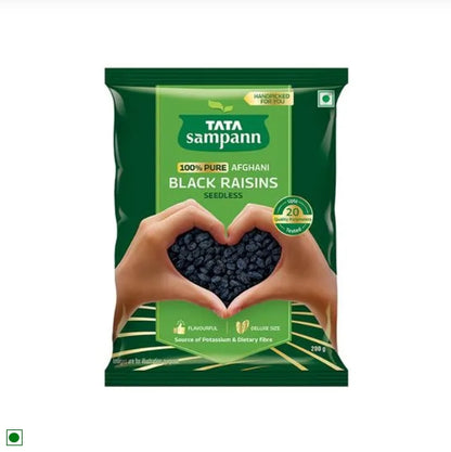 Tata Sampann 100% Pure Afghani Black Raisins Seedless | Kali Kishmish | Kali Draksh | Dry Fruits | Flavourful & Delicious Snack | 200 g