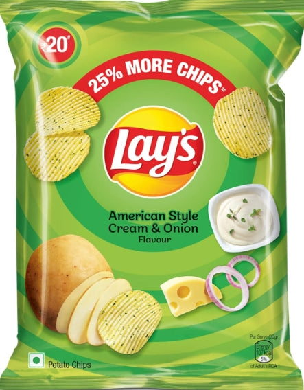 Lay's Potato Chips 50g, American Style Cream & Onion Flavour, Crunchy Chips & Snacks