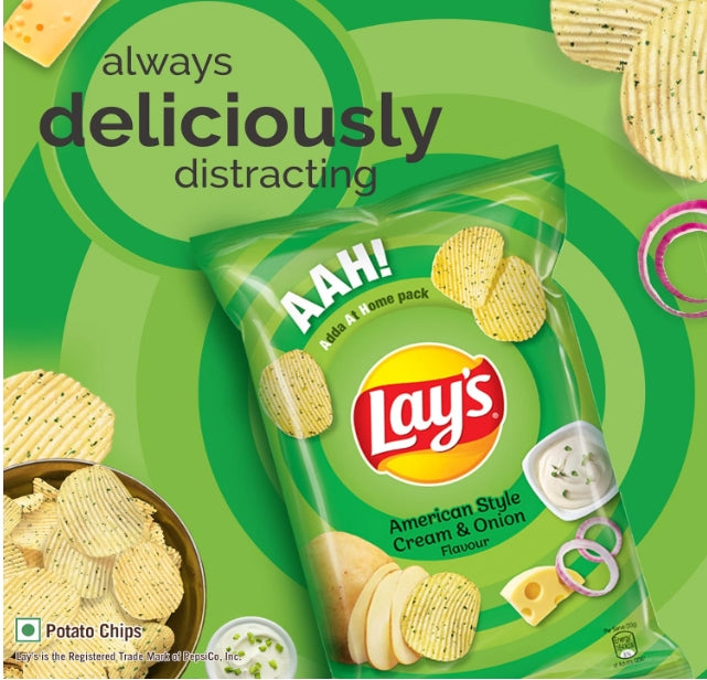 Lay's Potato Chips 50g, American Style Cream & Onion Flavour, Crunchy Chips & Snacks