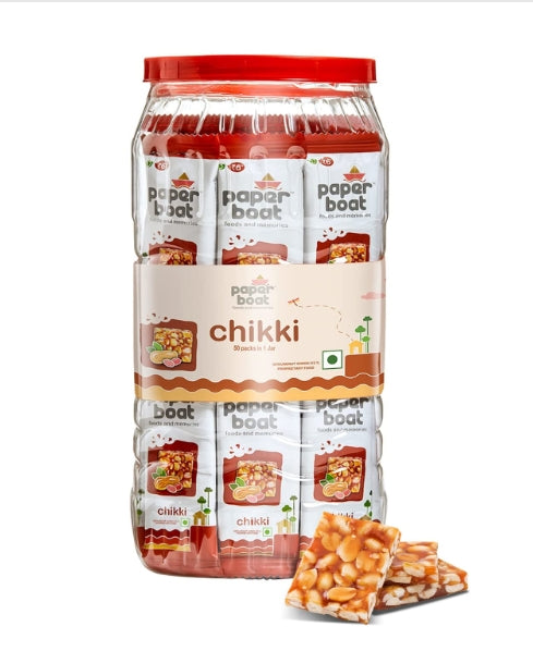 Paper Boat Chikki Jar, Peanut Bar, No Added Preservatives and Colours | Gajak | Sweets | Made with Jaggery | Gazak (50 pieces, 16g each 800 g)