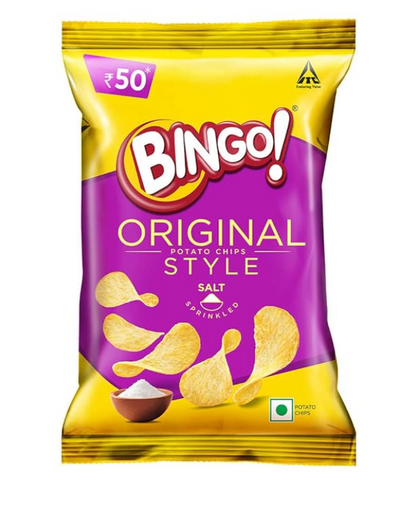 Bingo Flat Cut Potato Chips - Original Style, Salt Sprinkled, Perfect For Snacks, 90 g