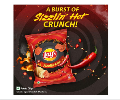 Lay's Sizzlin’ Hot Potato Chips 48g, Crispy Wavy Chips and Snacks