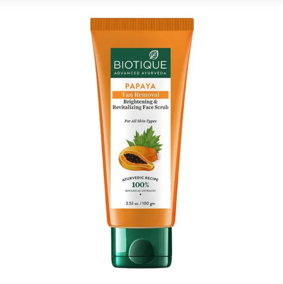 BIOTIQUE Papaya Tan Removal Brightening & Revitalizing Face Scrub - For All Skin Types, 100 g