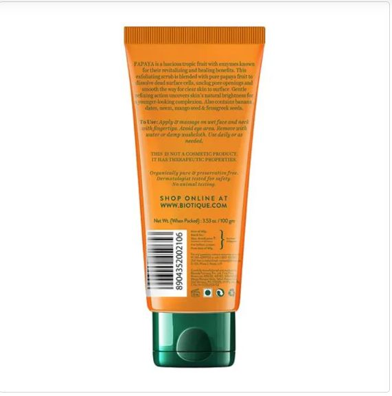 BIOTIQUE Papaya Tan Removal Brightening & Revitalizing Face Scrub - For All Skin Types, 100 g