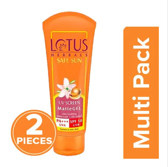 Lotus Herbals Safe Sun Uv Screen Matte Gel PA+++ - SPF 50, 2x100 g Multipack