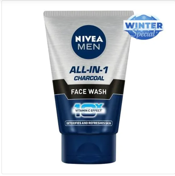 NIVEA All In 1 Charcoal Face Wash - Detoxify & Refresh Skin With 10x Vitamin C Effect, For All Skin Types, 100 g Tube