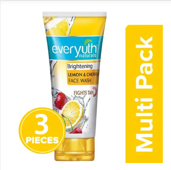 Everyuth Naturals Brightening Lemon & Cherry Face Wash, 3 x 150 g Multipack