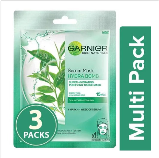 Garnier Skin Naturals - Face Serum Sheet Mask, Green, 3x32 g Multipack