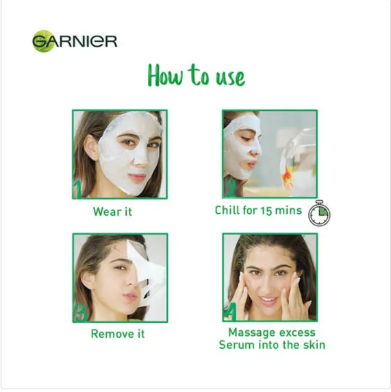 Garnier Skin Naturals - Face Serum Sheet Mask, Green, 3x32 g Multipack