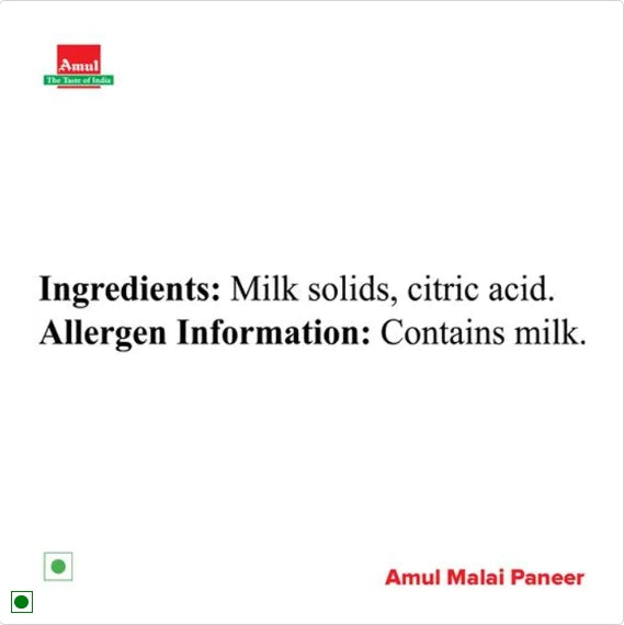 Amul Malai Fresh Paneer, 200 g Pouch