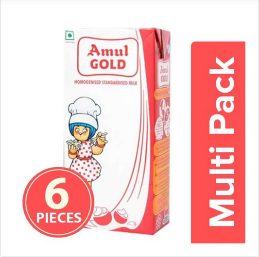 Amul Gold Homogenised Standardised Milk, 6x1 L Multipack