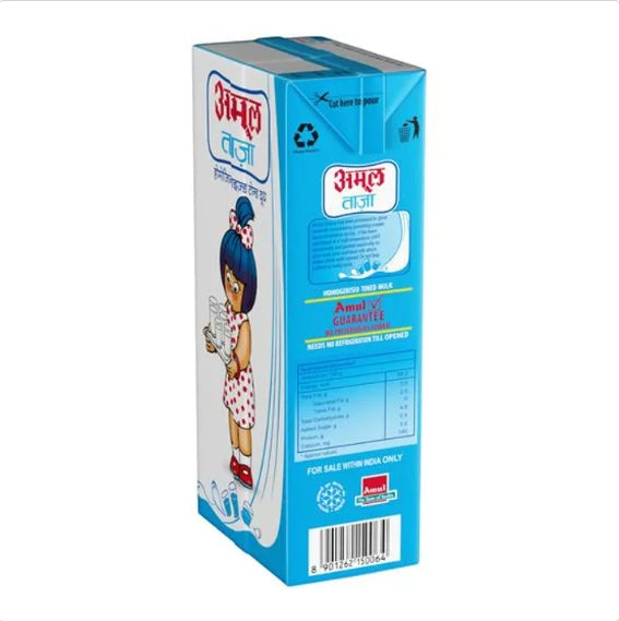 Amul Taaza Homogenised Toned Milk, 2x1 L Multipack