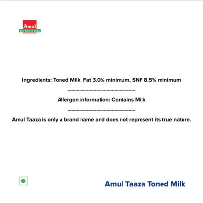 Amul Taaza Homogenised Toned Milk, 2x1 L Multipack