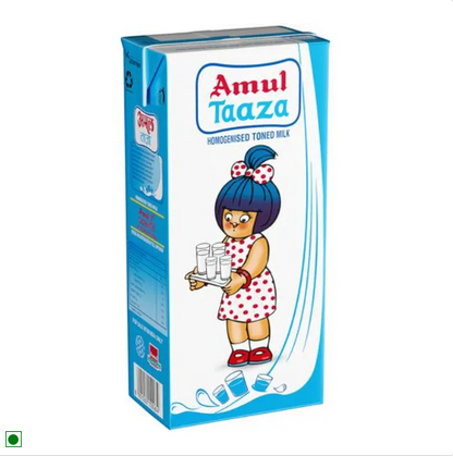 Amul Taaza Homogenised Toned Milk, 2x1 L Multipack