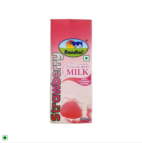 Nandini Milk - Strawberry Flavor, 200 ml Carton