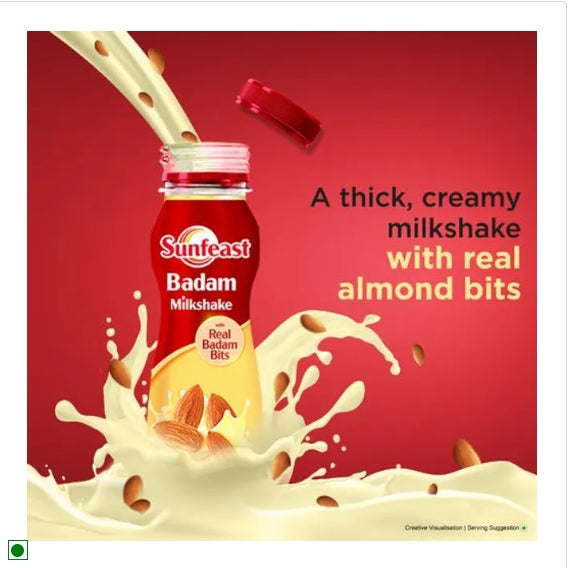 Sunfeast Badam Milkshake - With Real Almond Bits, Rich In Calcium & Protein, Thick, Creamy, 3x180 ml Multipack