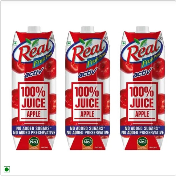 Real Activ 100 % Apple Juice - With No Added Sugar and Preservative, 3x1 L Multipack