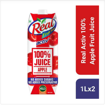 Real Activ 100 % Apple Juice - With No Added Sugar and Preservative, 3x1 L Multipack