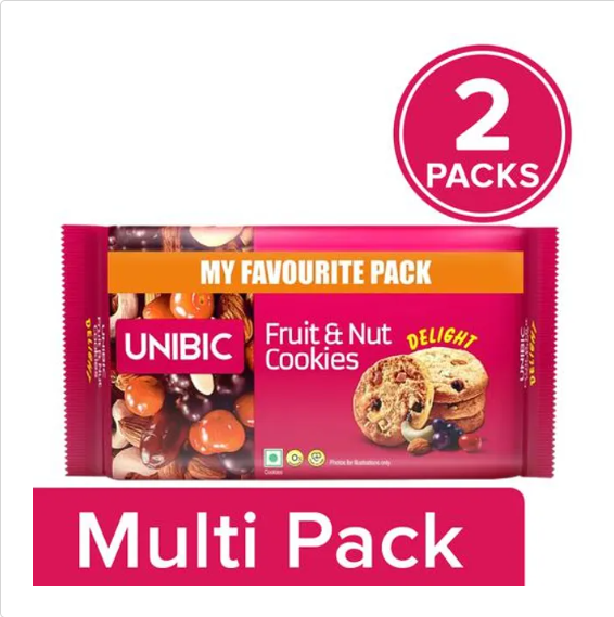 UNIBIC Fruit & Nut Cookies - Zero Cholesterol & No Trans Fat, 2 x 300 g (Multipack)