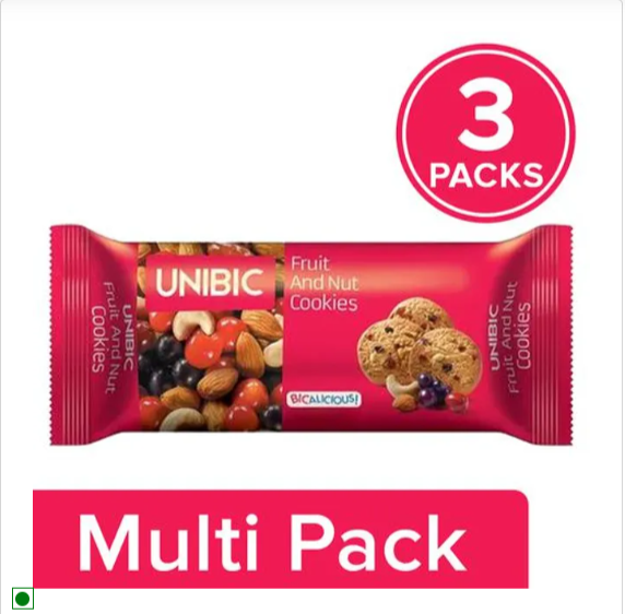 UNIBIC Fruit & Nut Cookies - Zero Cholesterol & No Trans Fat, 2 x 300 g (Multipack)