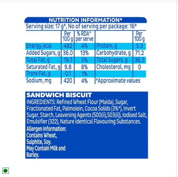 Cadbury Oreo Chocolate Flavour Cream Sandwich Biscuit, 288.75 g (3 Packs x 96.25 g Each) x (2 Multipack)