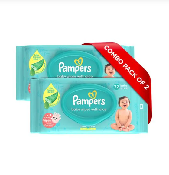 Pampers Baby Wipes - With Aloe, 72 pcs (Pack of 2)