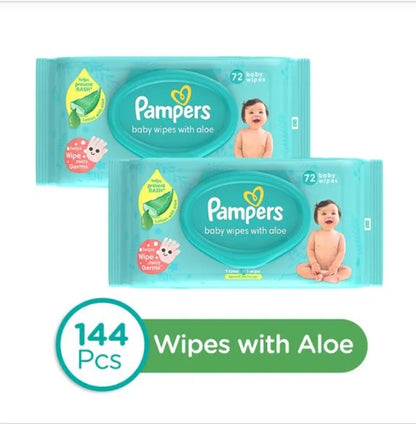 Pampers Baby Wipes - With Aloe, 72 pcs (Pack of 2)