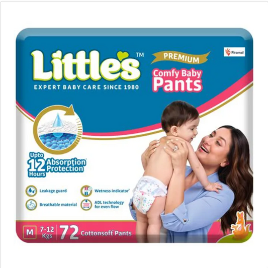 Littles Baby Diaper Pants Premium Jumbo - M, Wetness Indicator, 12 Hours Absorption & Cotton Soft, 72 pc